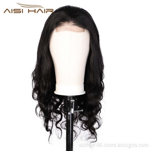 Aisi Hair High Quality Long Wavy Natural Black Wig Body Wave Swiss Lace Wig Synthetic Lace Frontal Hair Wigs For Black Women